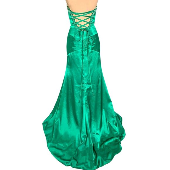 Precious Formal Strapless Sweetheart Neck Jeweled Slit Gown 8 Emerald Prom - Picture 8 of 15